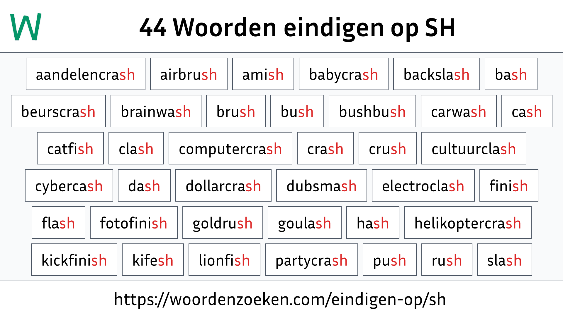 Woorden eindigen op SH