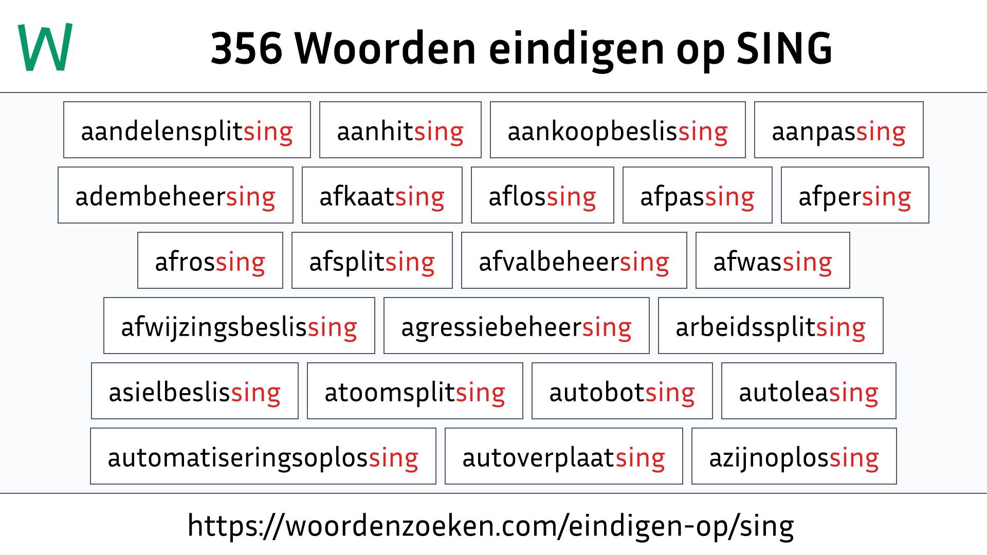 Woorden eindigen op SING