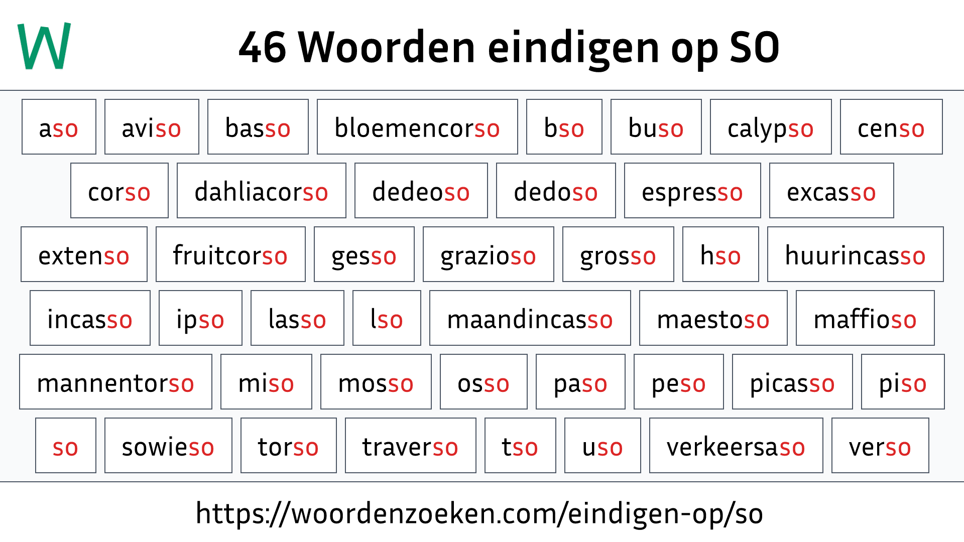 Woorden eindigen op SO