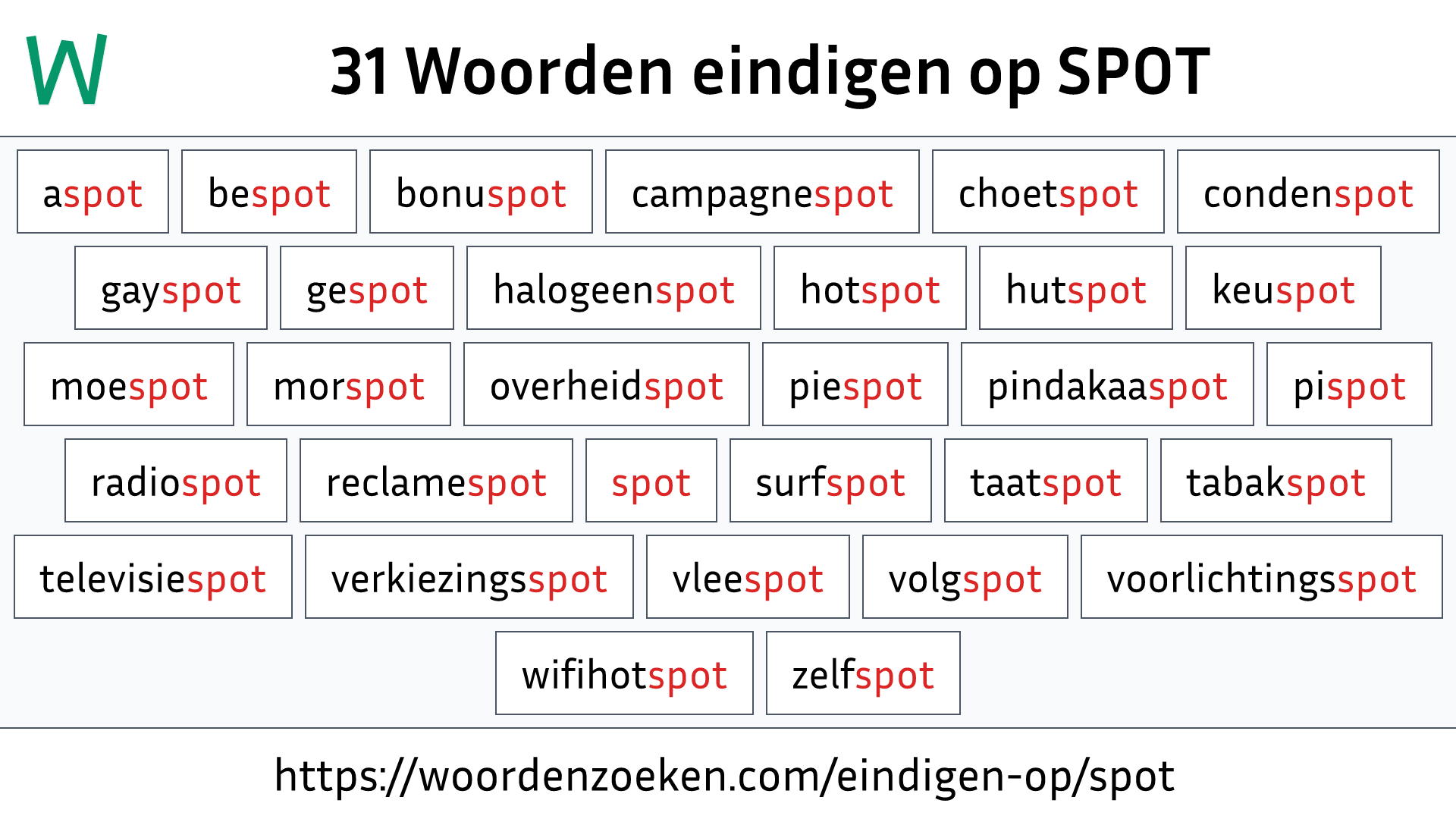 Woorden eindigen op SPOT