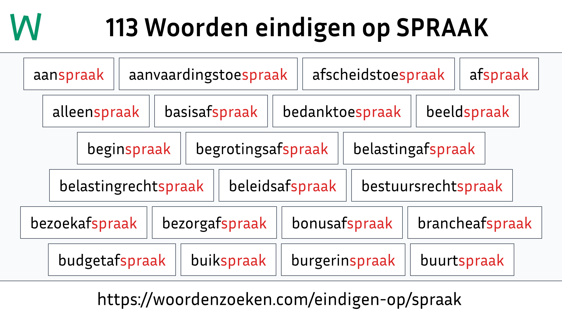 Woorden eindigen op SPRAAK