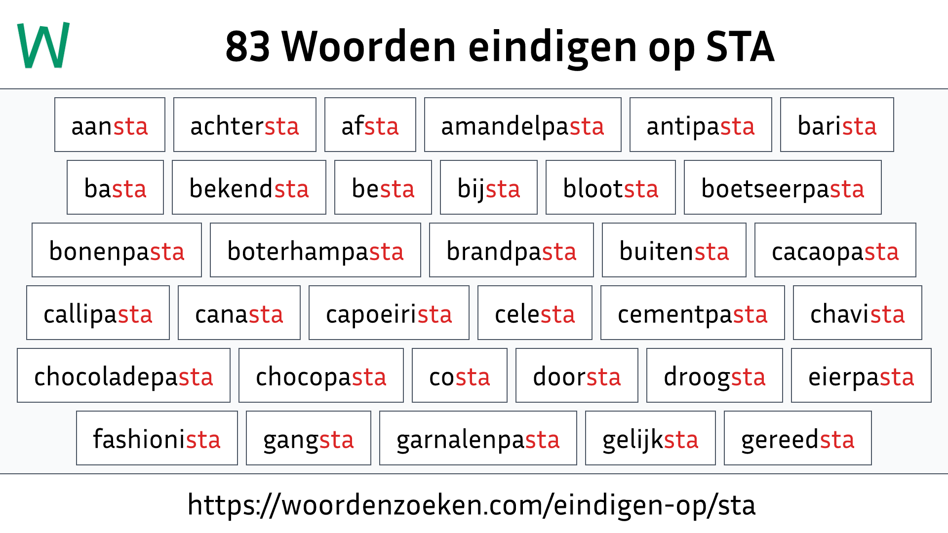 Woorden eindigen op STA