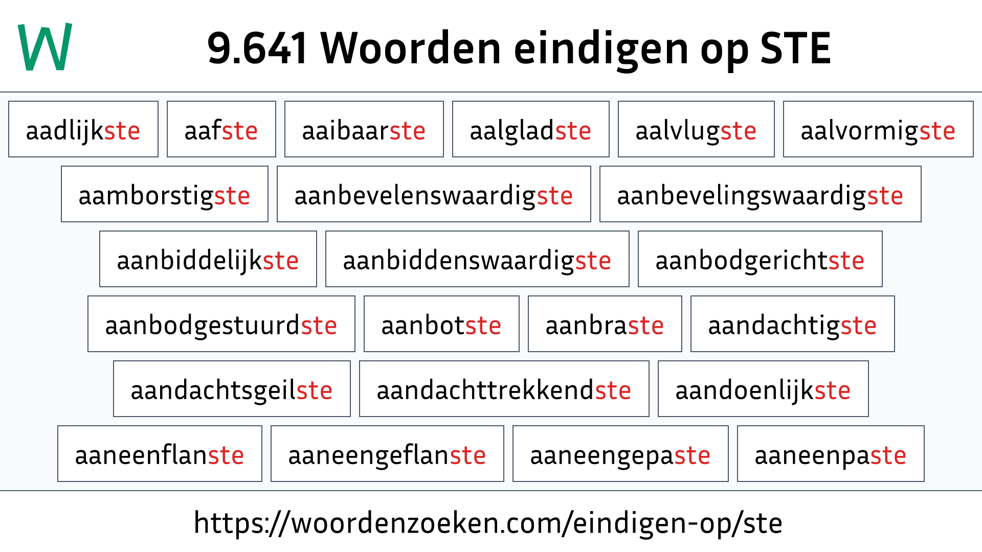 Woorden eindigen op STE