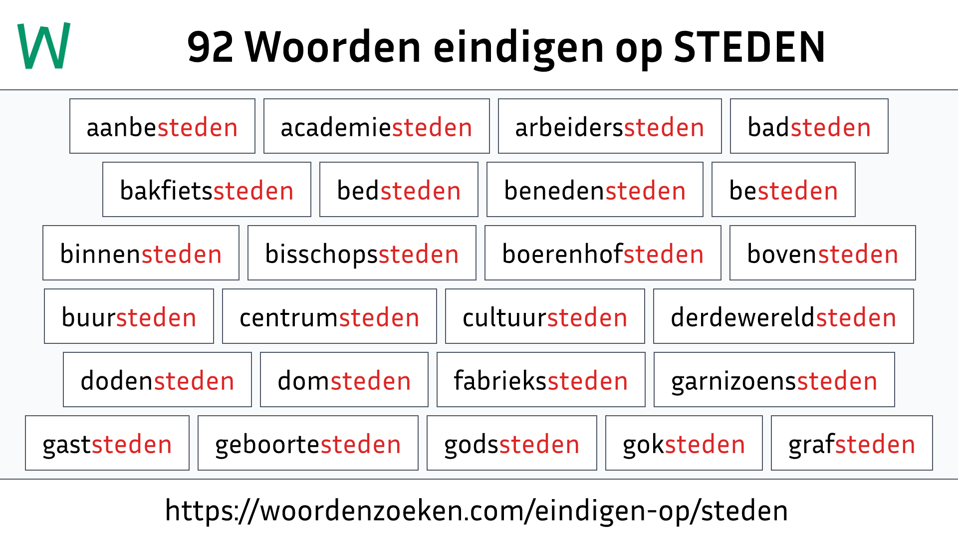 Woorden eindigen op STEDEN