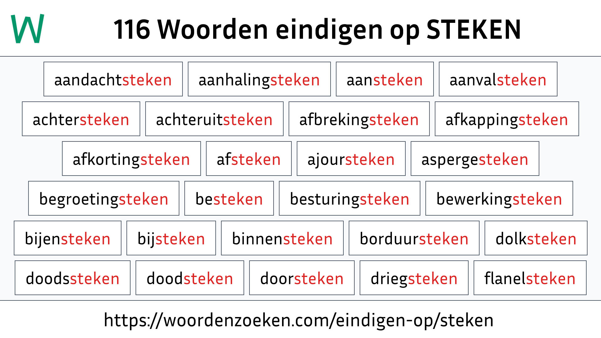 Woorden eindigen op STEKEN