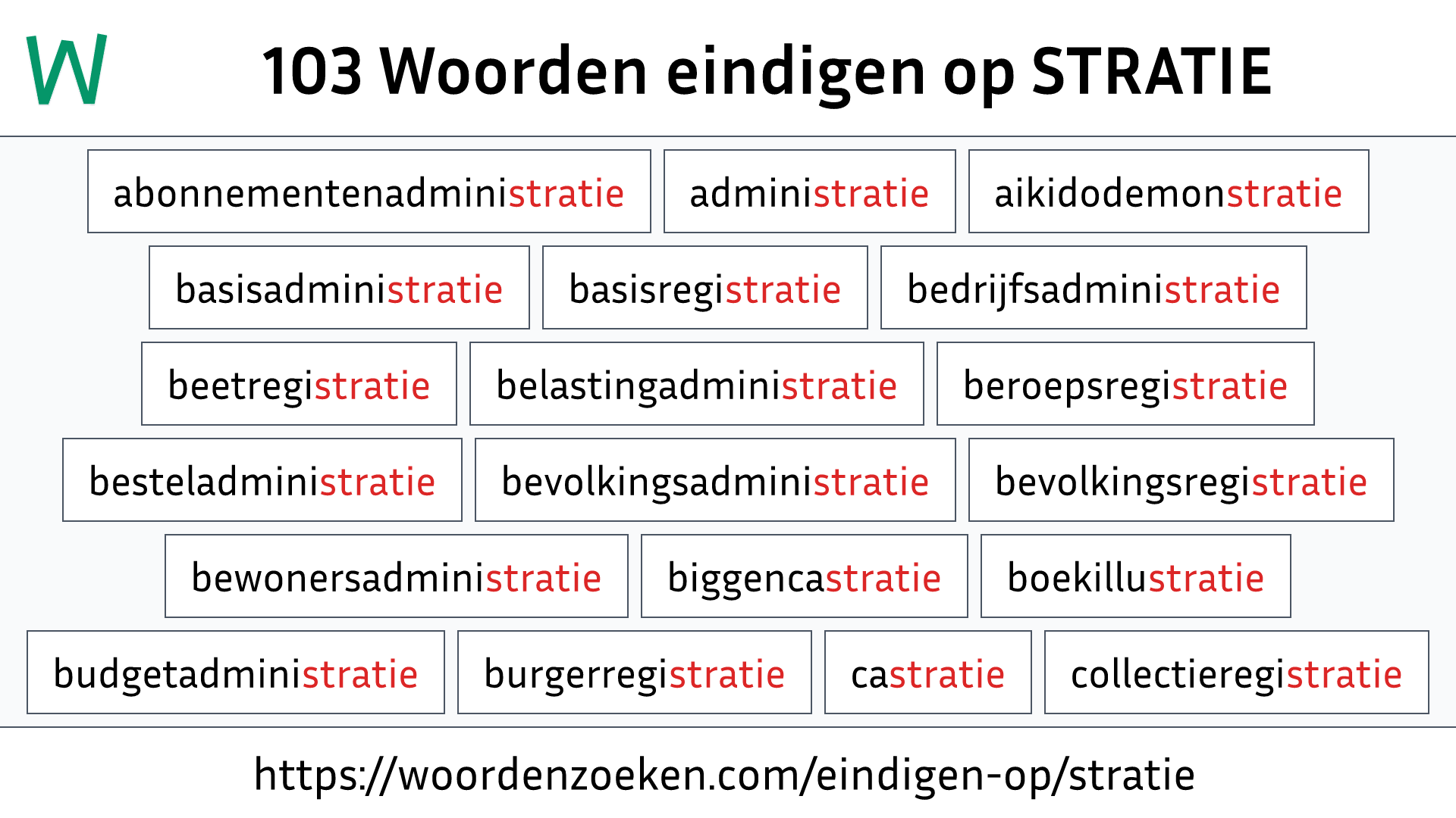 Woorden eindigen op STRATIE