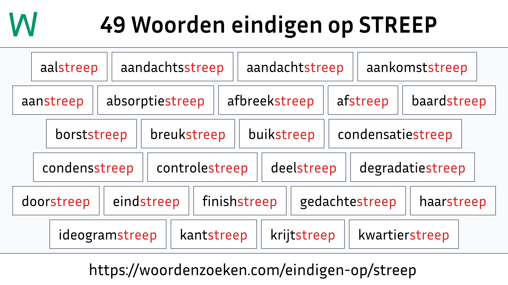 Woorden eindigen op STREEP