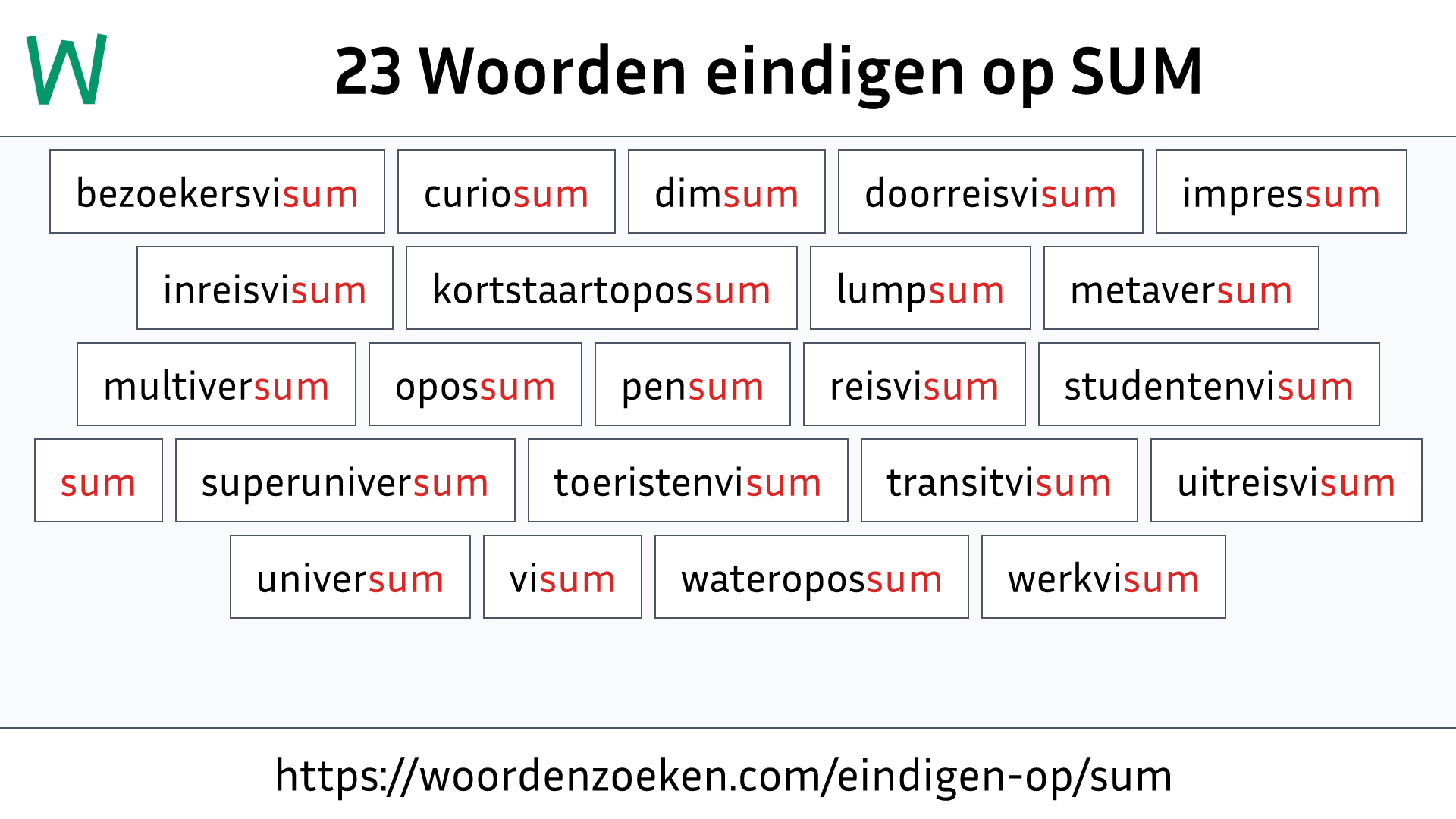 Woorden eindigen op SUM