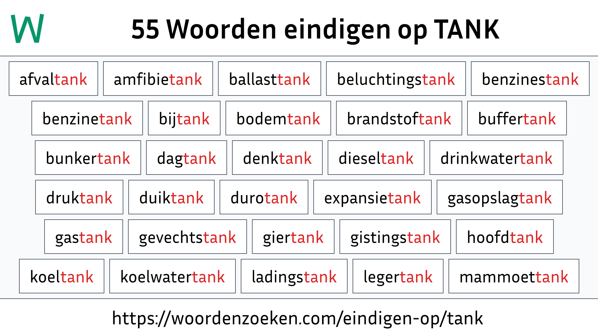 Woorden eindigen op TANK