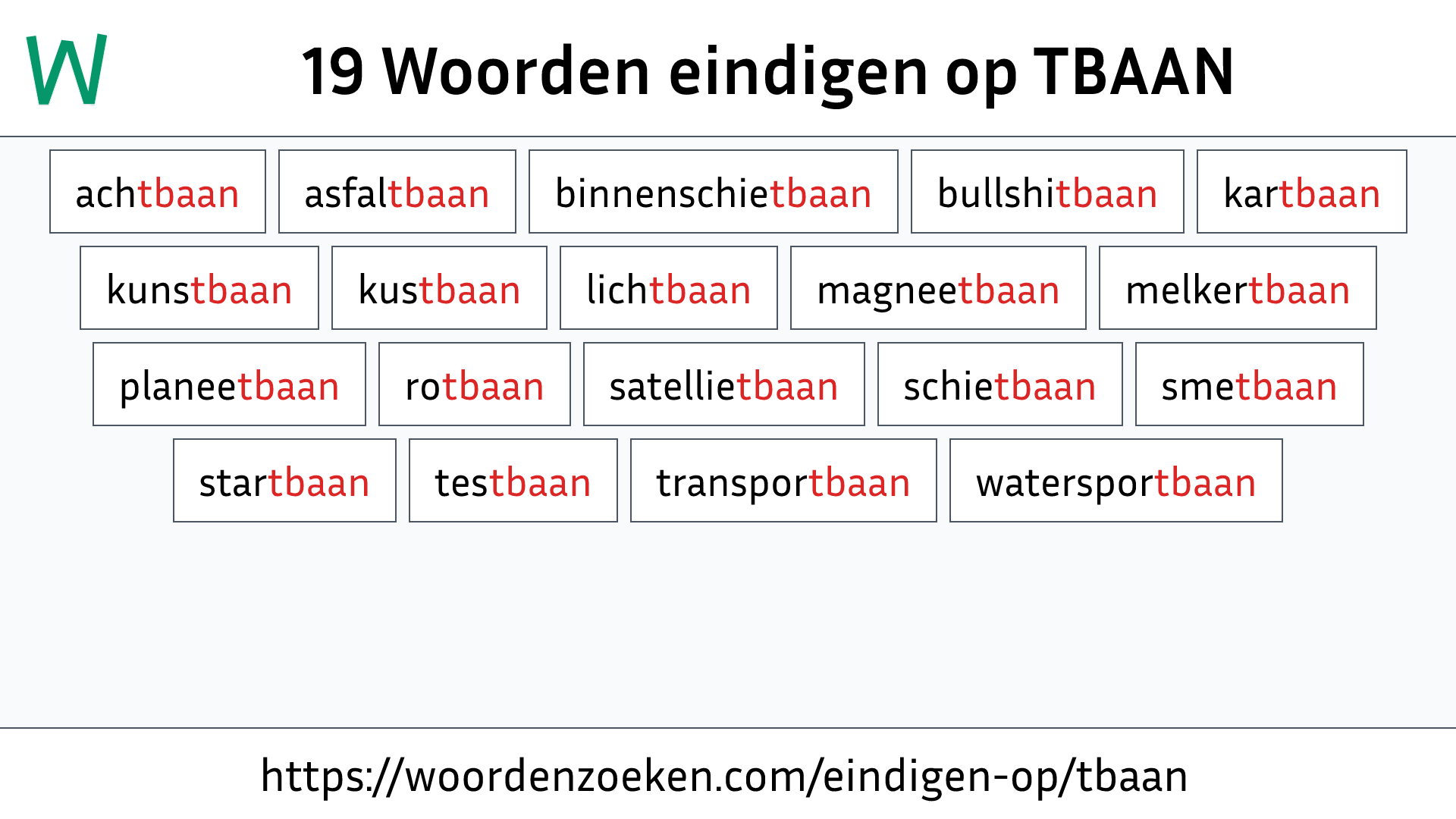 Woorden eindigen op TBAAN