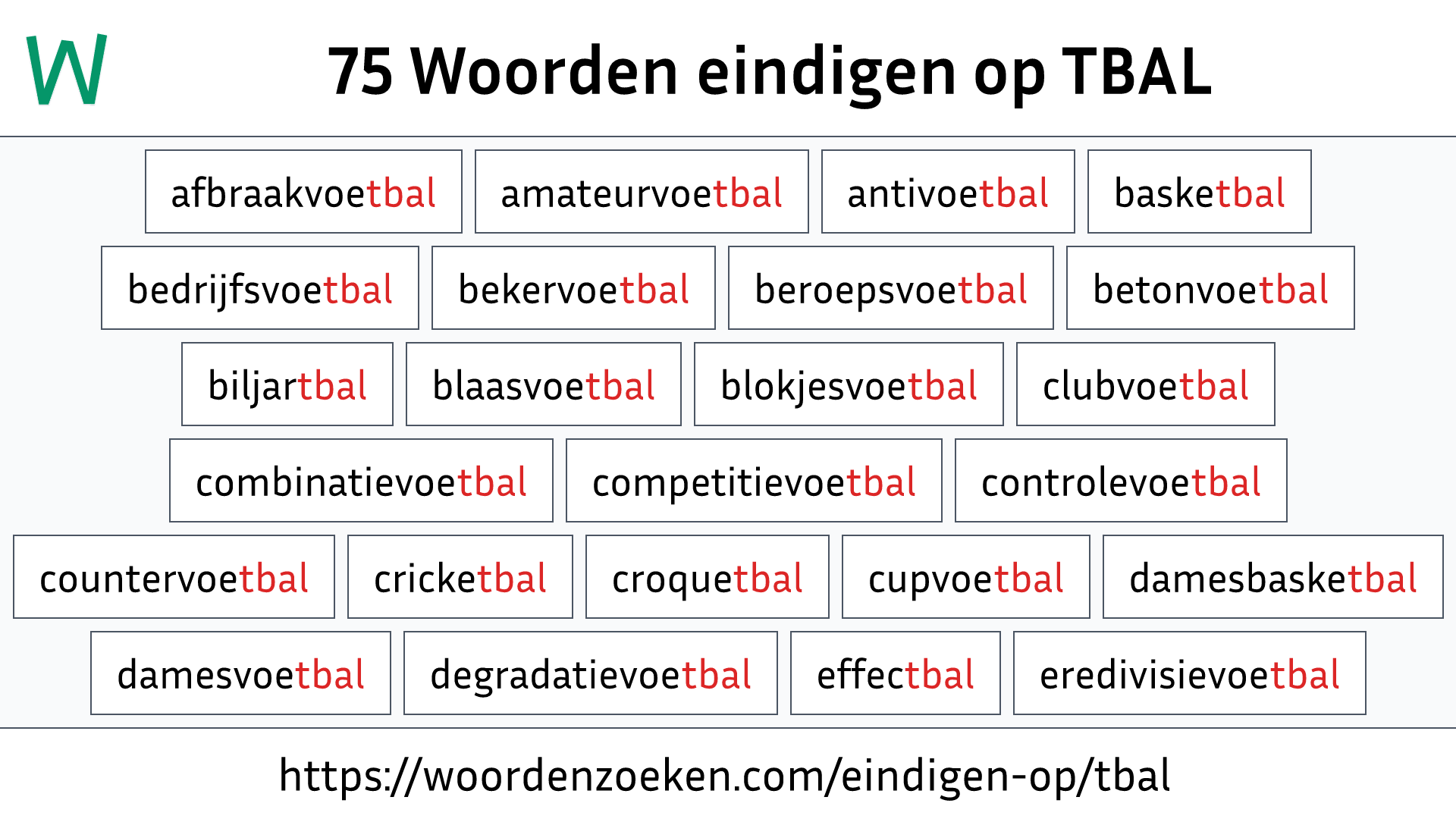 Woorden eindigen op TBAL