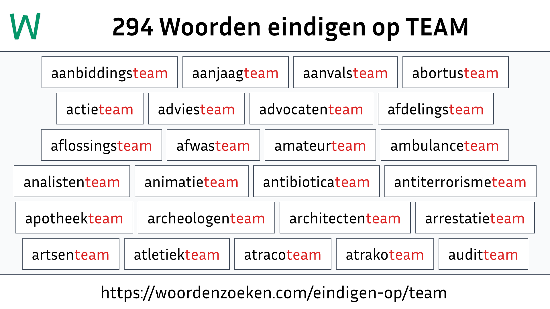 Woorden eindigen op TEAM