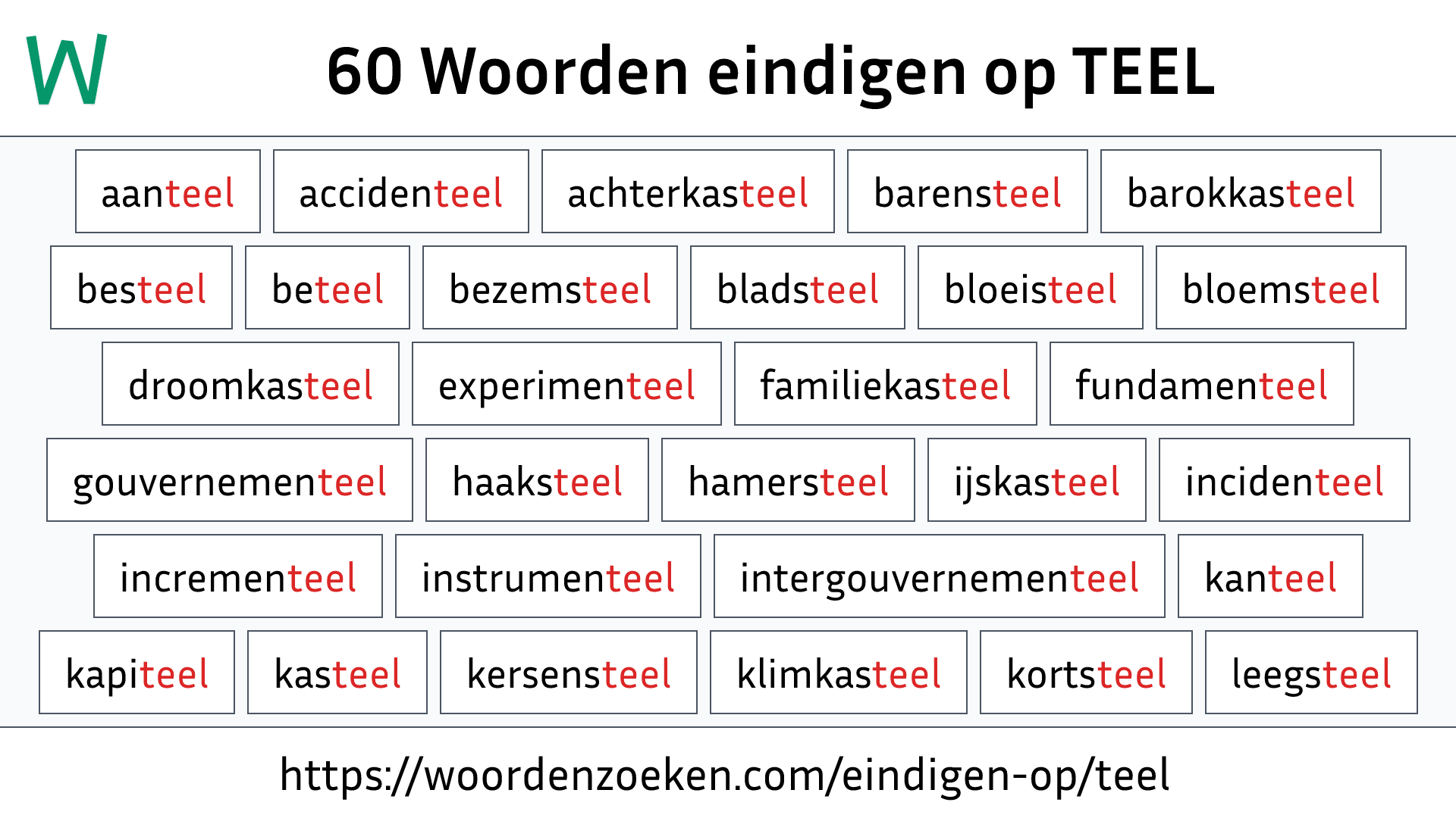 Woorden eindigen op TEEL