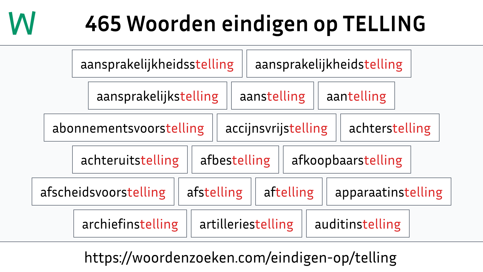 Woorden eindigen op TELLING