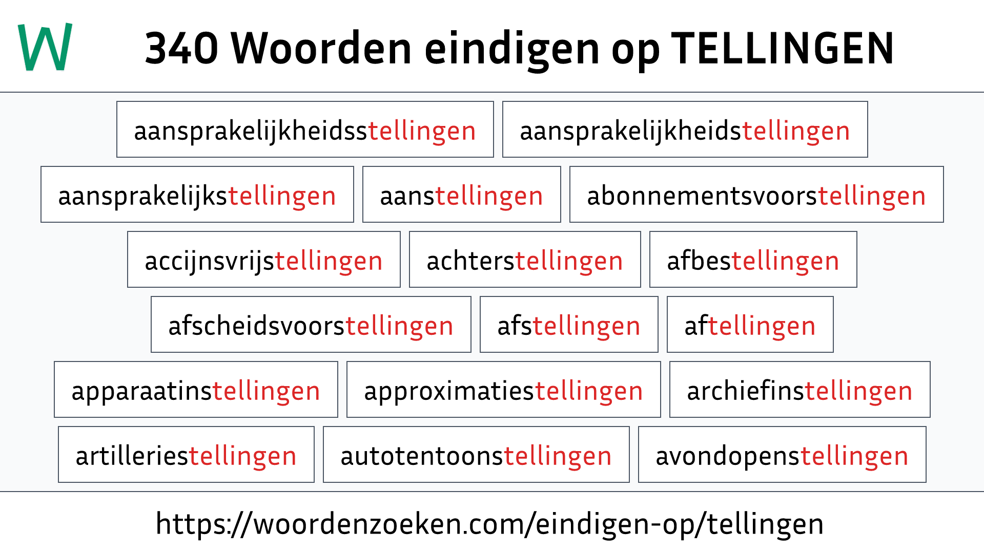 Woorden eindigen op TELLINGEN