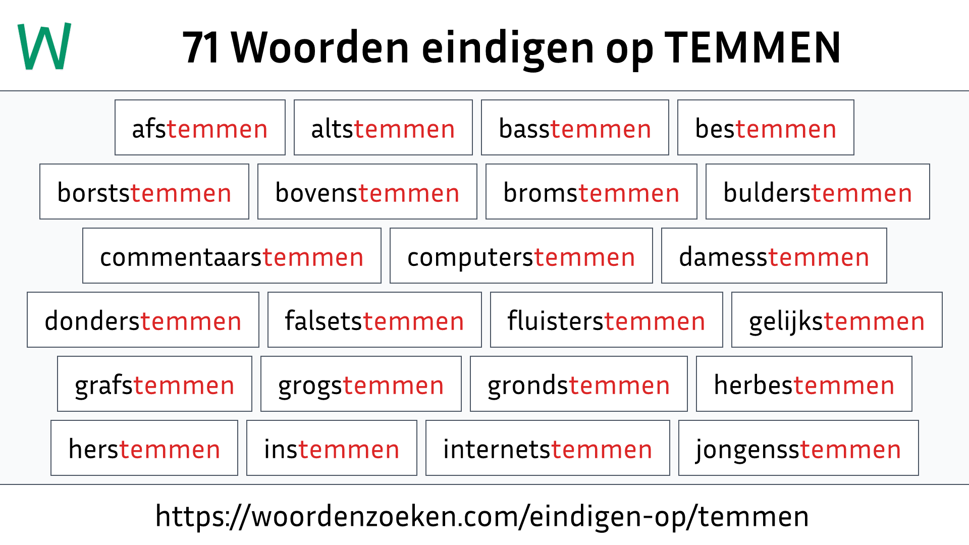 Woorden eindigen op TEMMEN