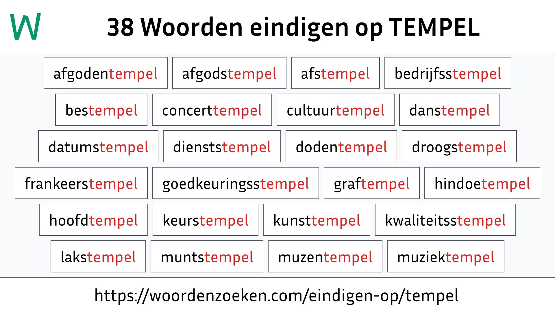 Woorden eindigen op TEMPEL