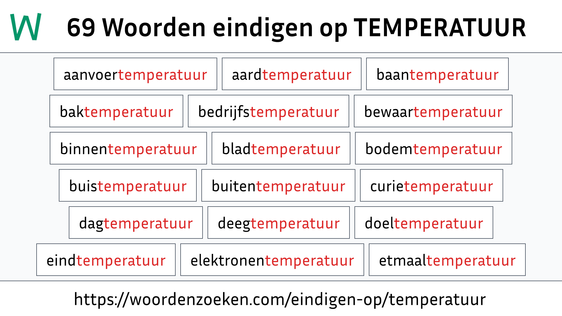 Woorden eindigen op TEMPERATUUR