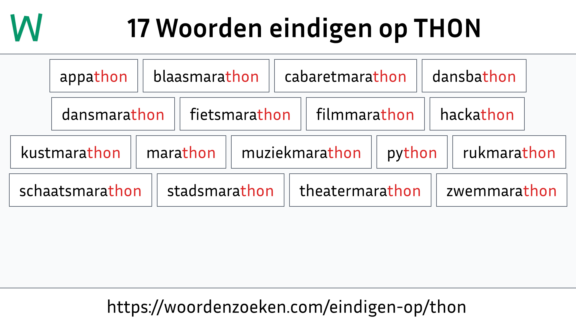 Woorden eindigen op THON