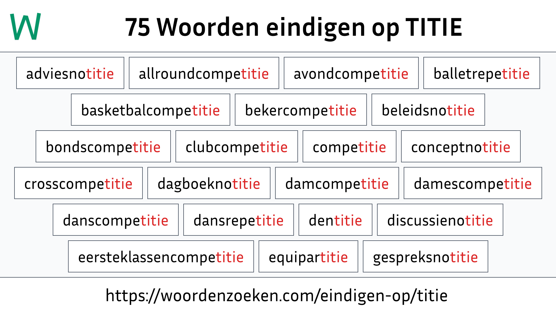 Woorden eindigen op TITIE