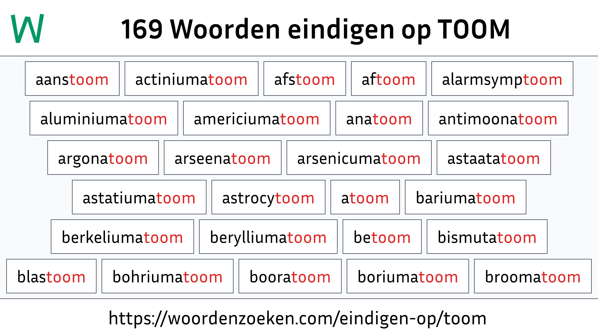 Woorden eindigen op TOOM