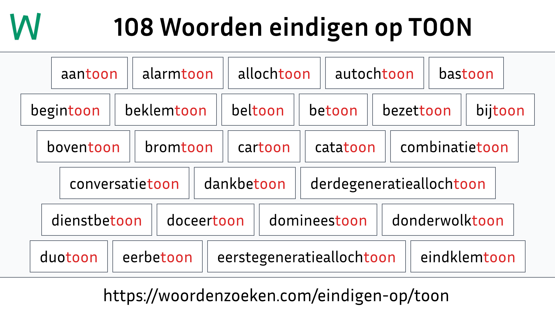 Woorden eindigen op TOON