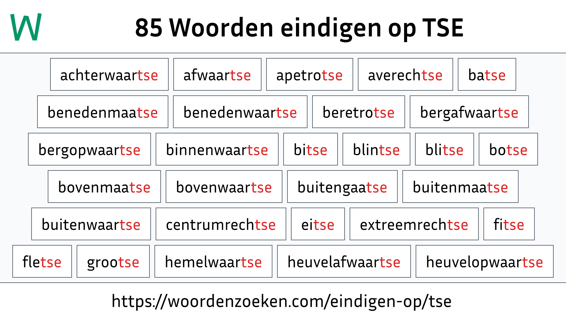 Woorden eindigen op TSE