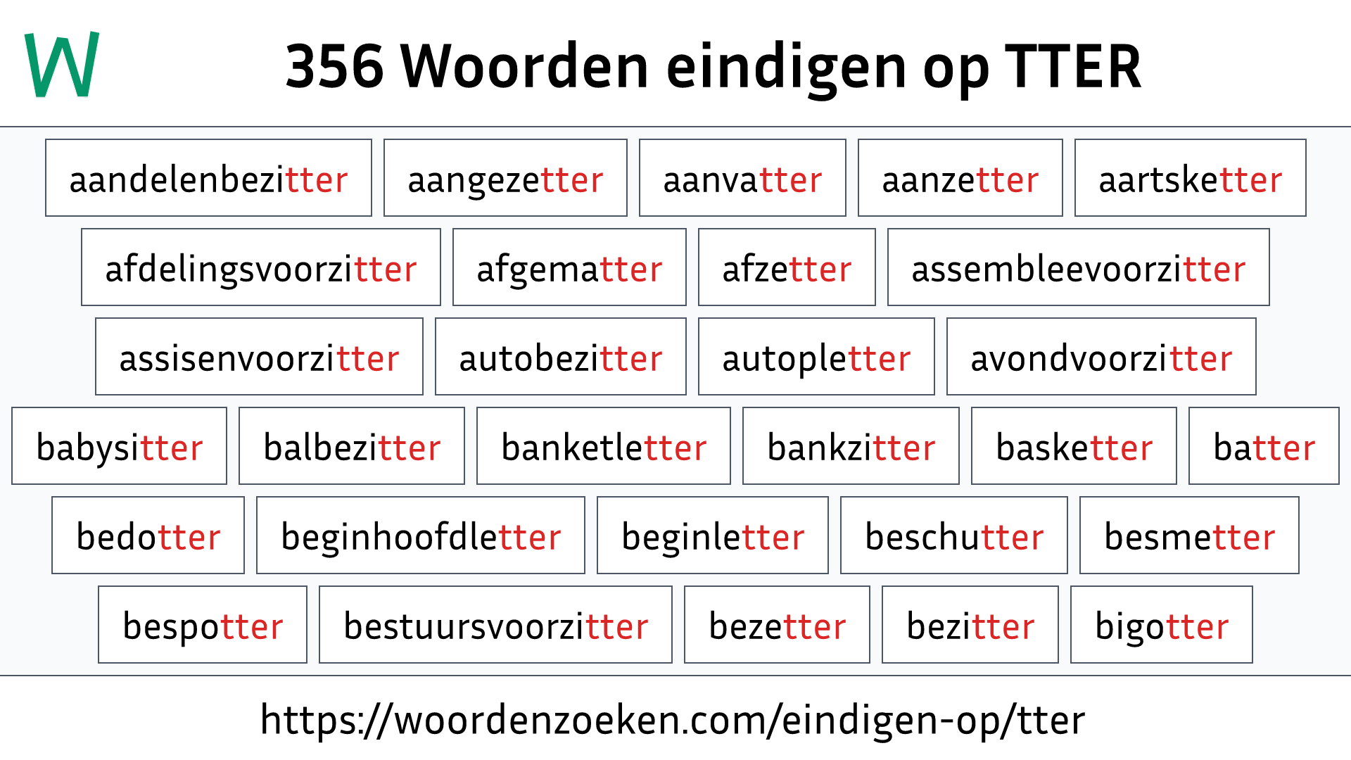 Woorden eindigen op TTER