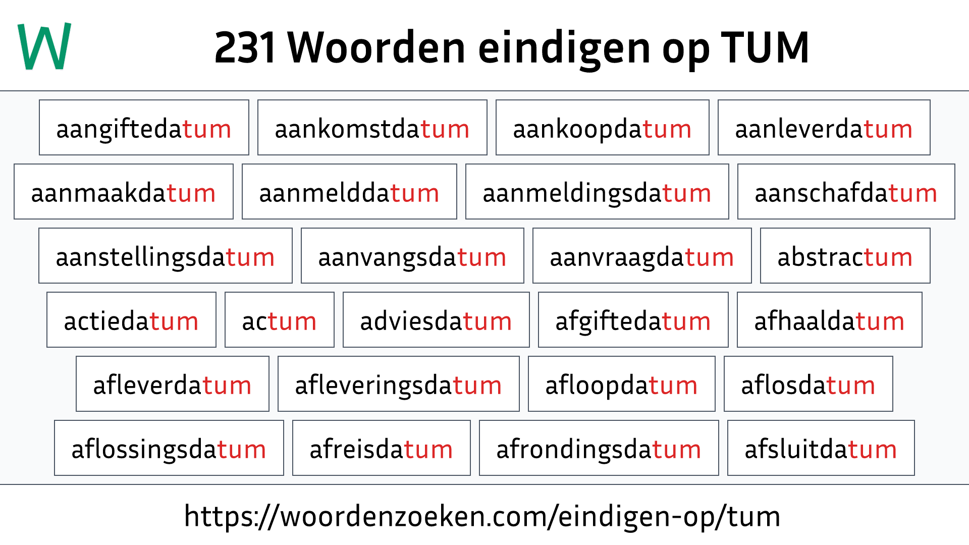 Woorden eindigen op TUM