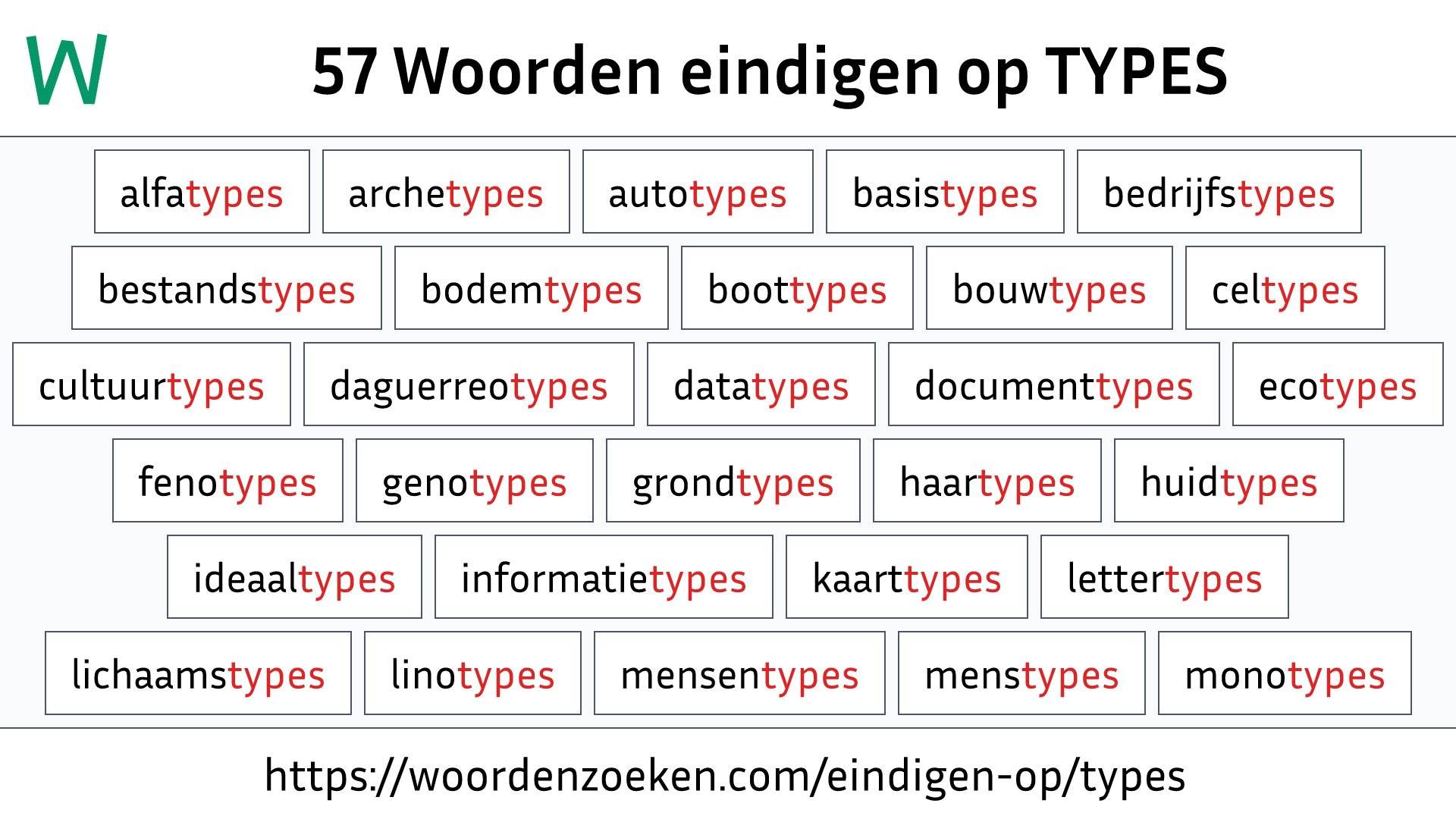 Woorden eindigen op TYPES