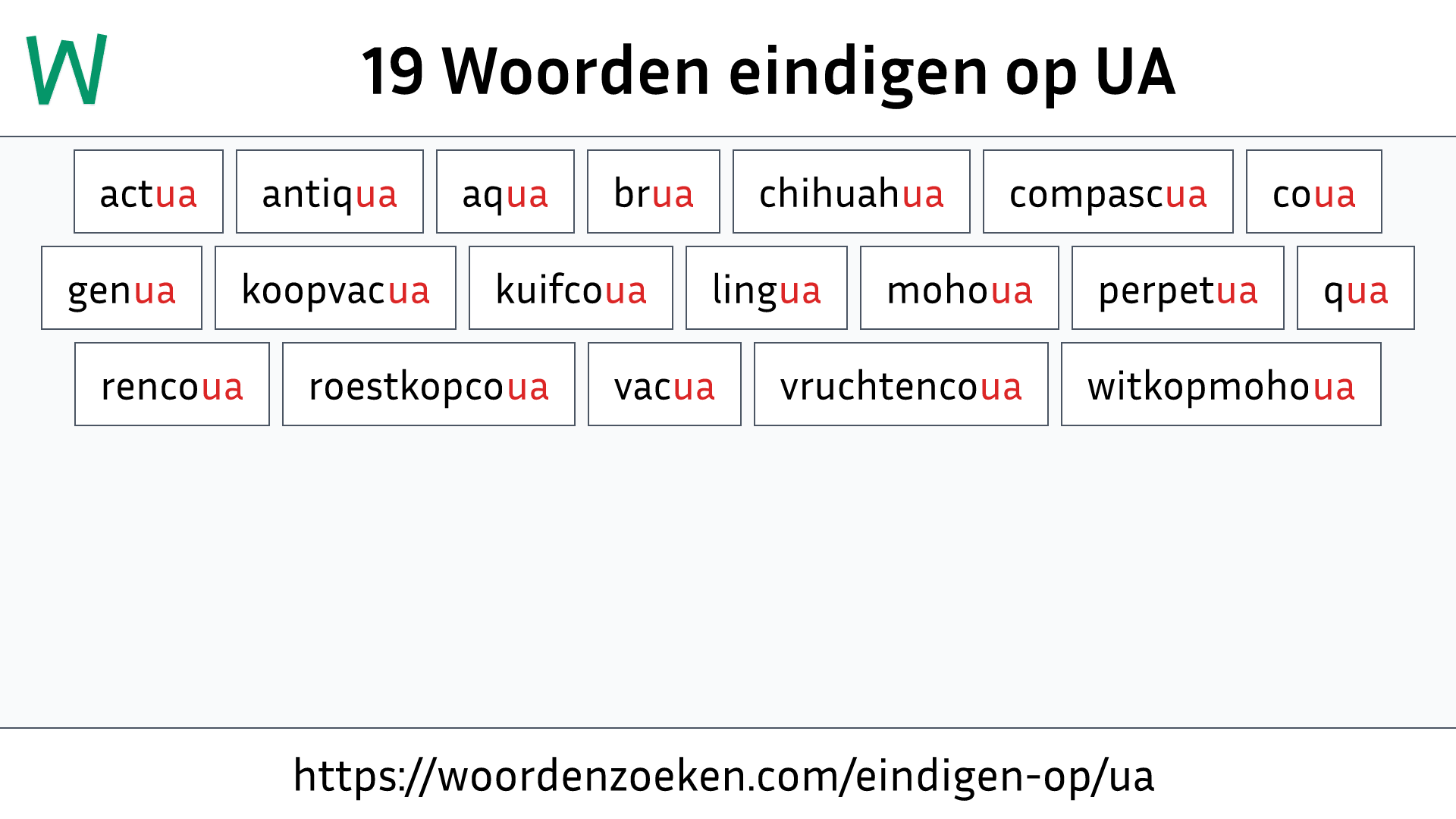 Woorden eindigen op UA