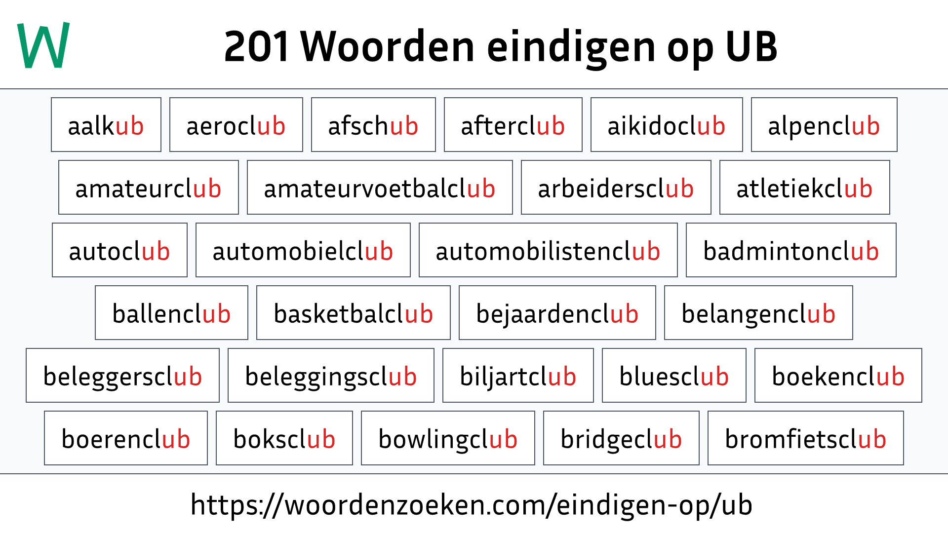 Woorden eindigen op UB