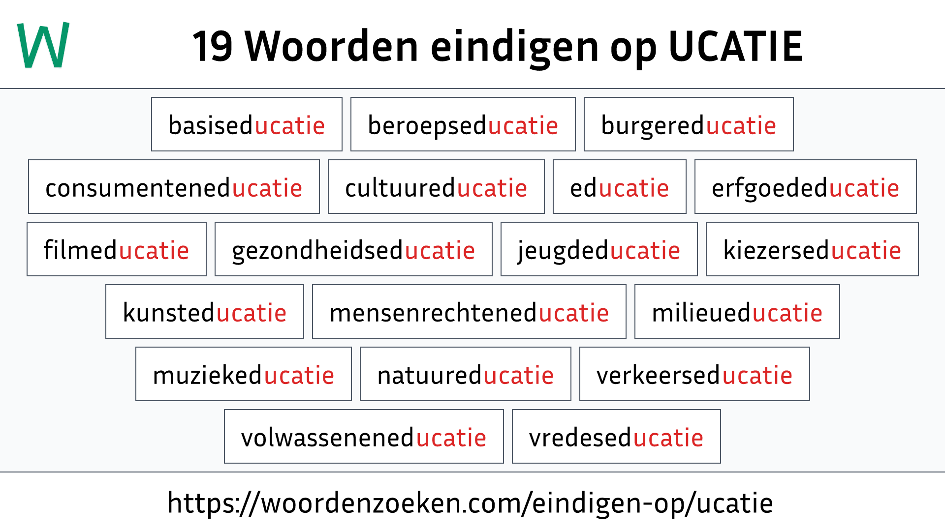 Woorden eindigen op UCATIE