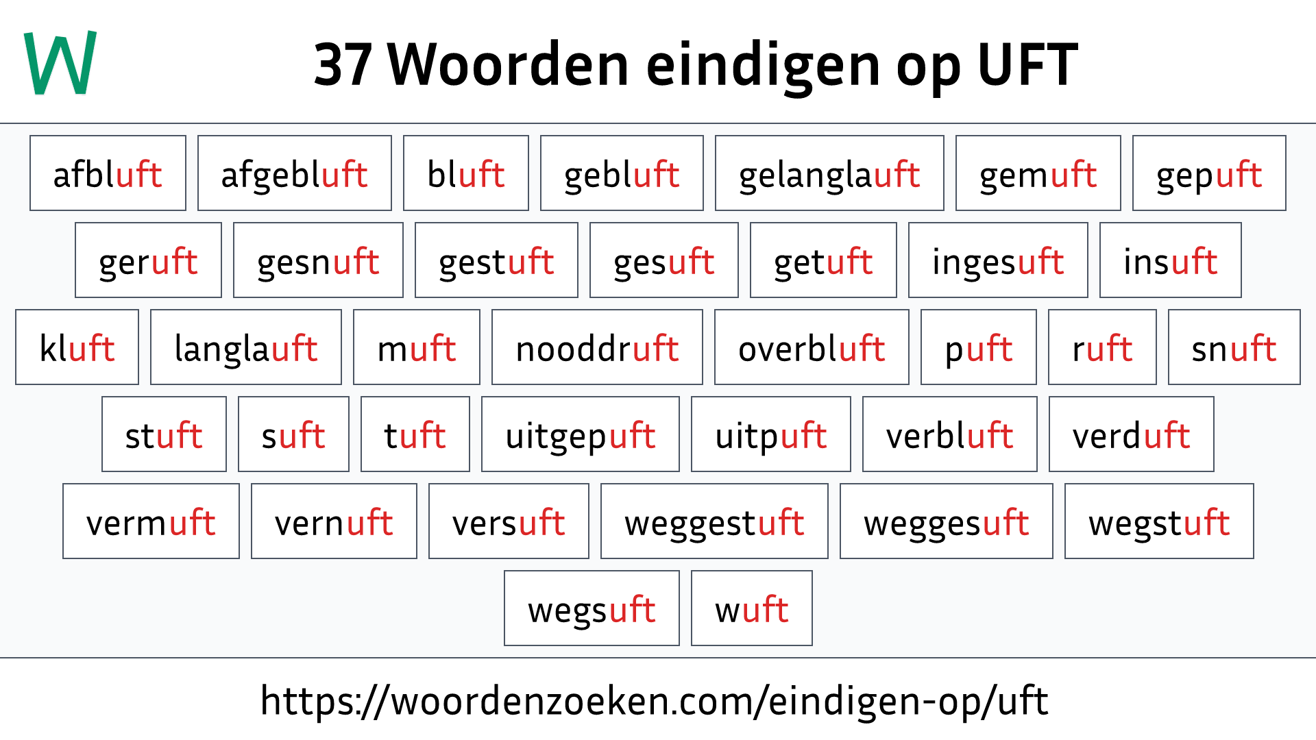 Woorden eindigen op UFT