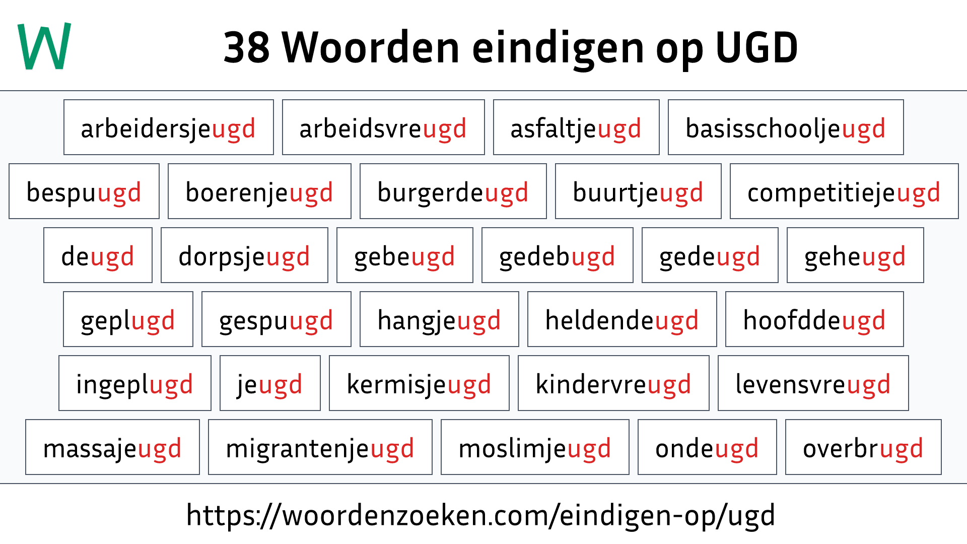 Woorden eindigen op UGD