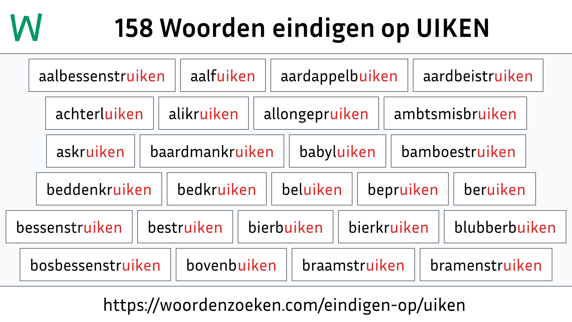 Woorden eindigen op UIKEN