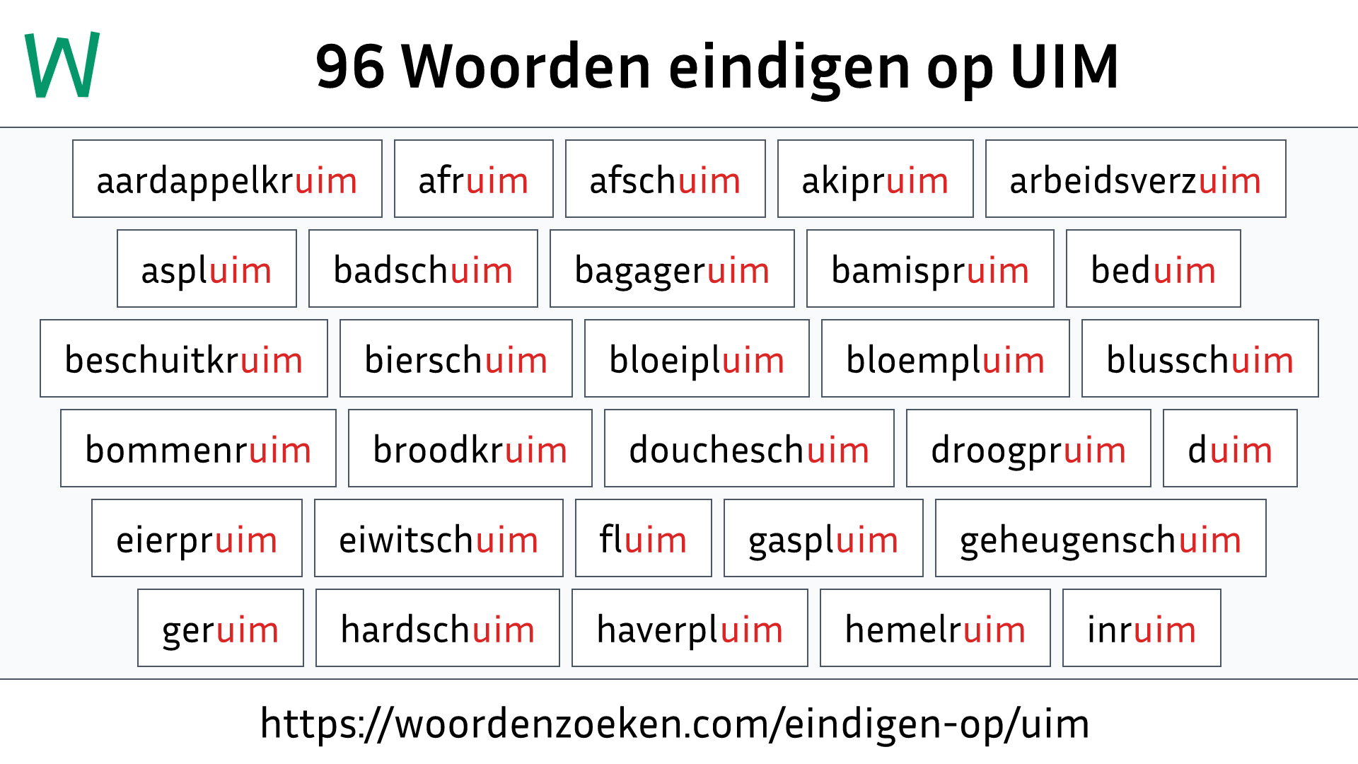Woorden eindigen op UIM