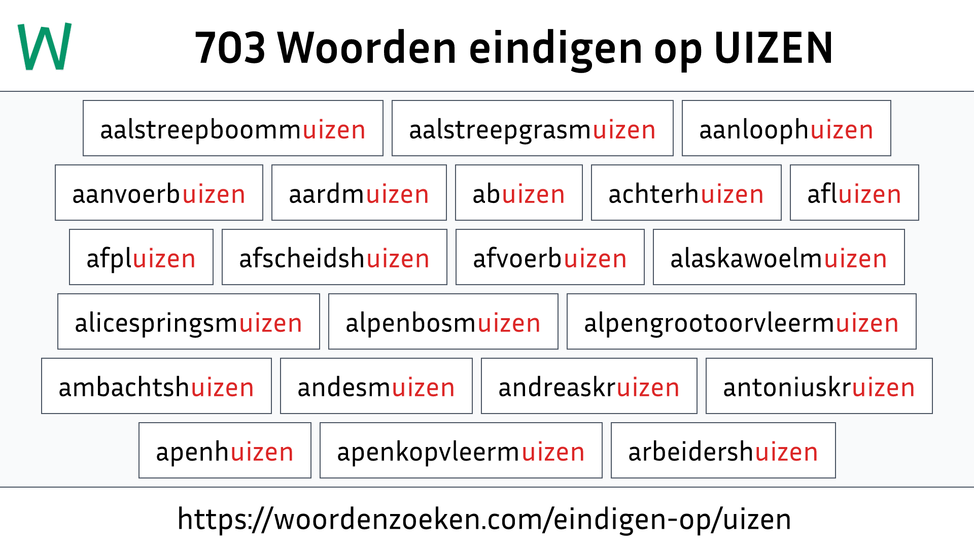 Woorden eindigen op UIZEN