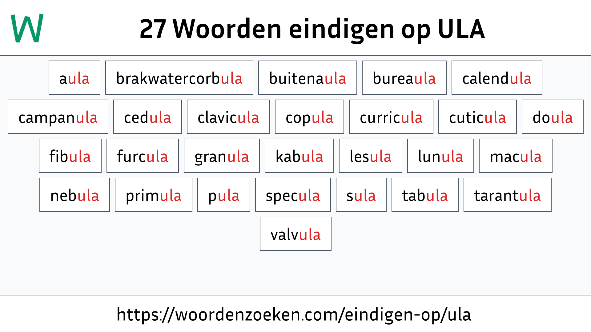 Woorden eindigen op ULA