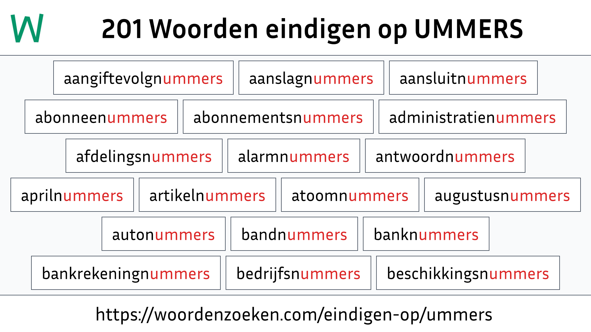 Woorden eindigen op UMMERS