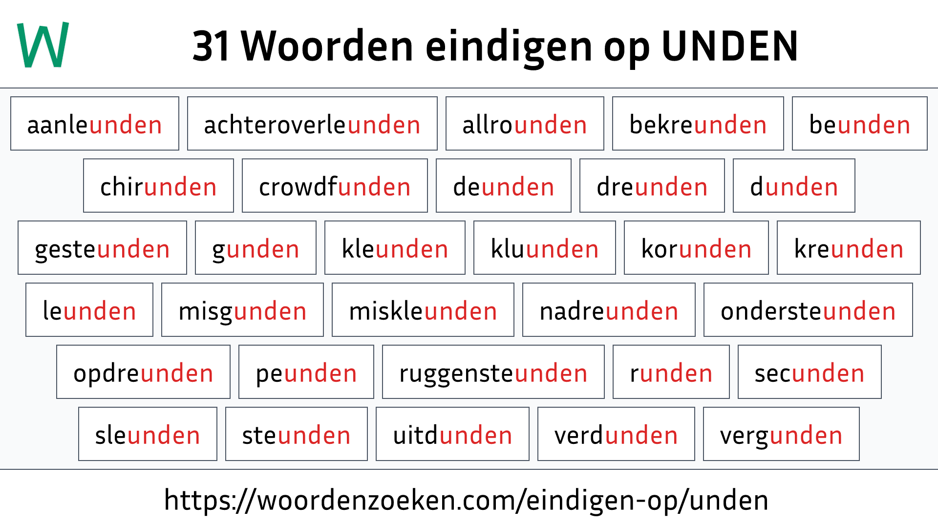 Woorden eindigen op UNDEN