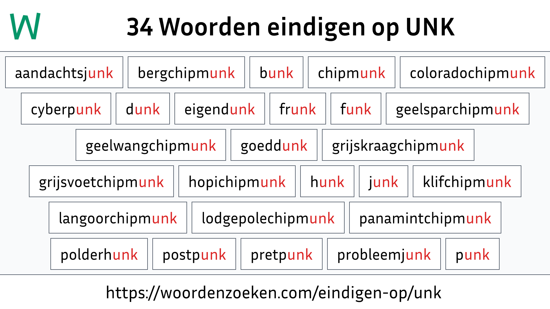 Woorden eindigen op UNK
