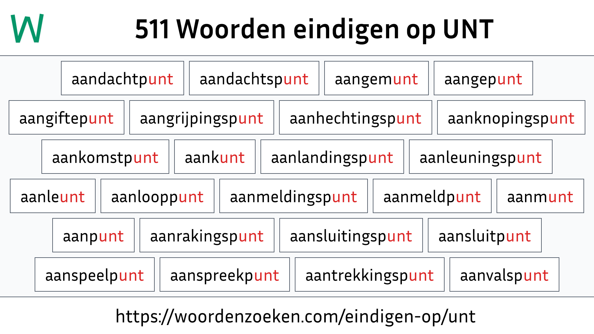 Woorden eindigen op UNT