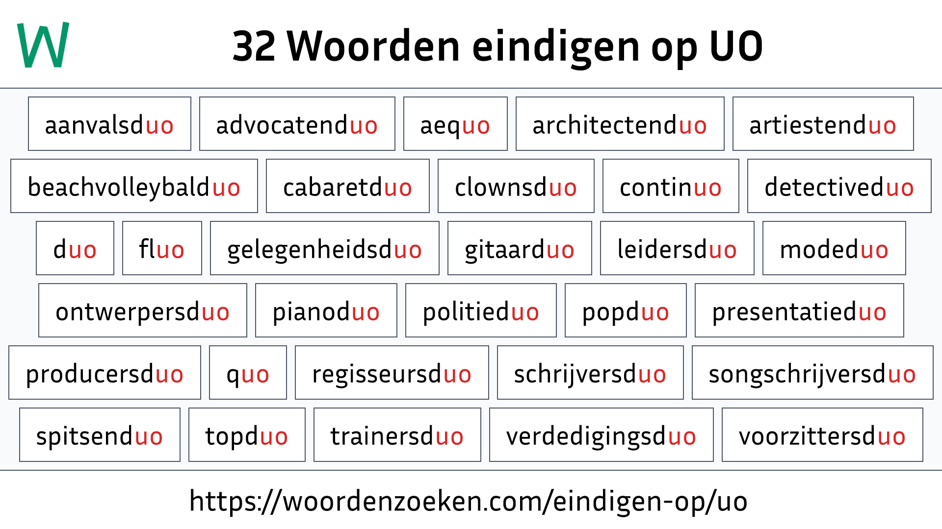 Woorden eindigen op UO