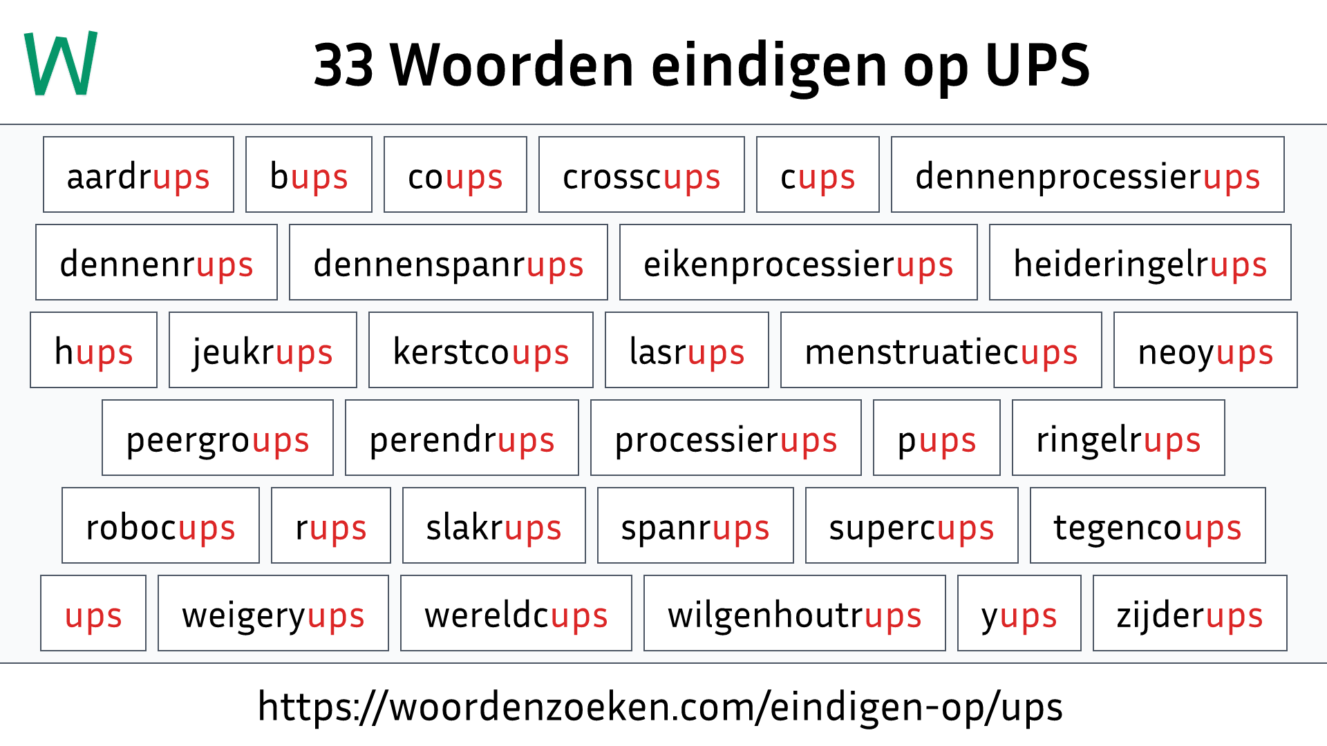 Woorden eindigen op UPS