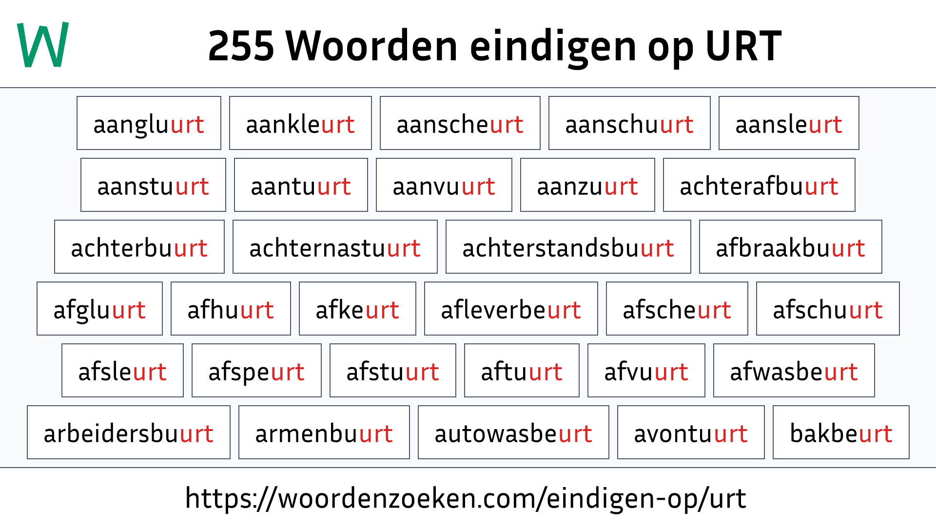 Woorden eindigen op URT