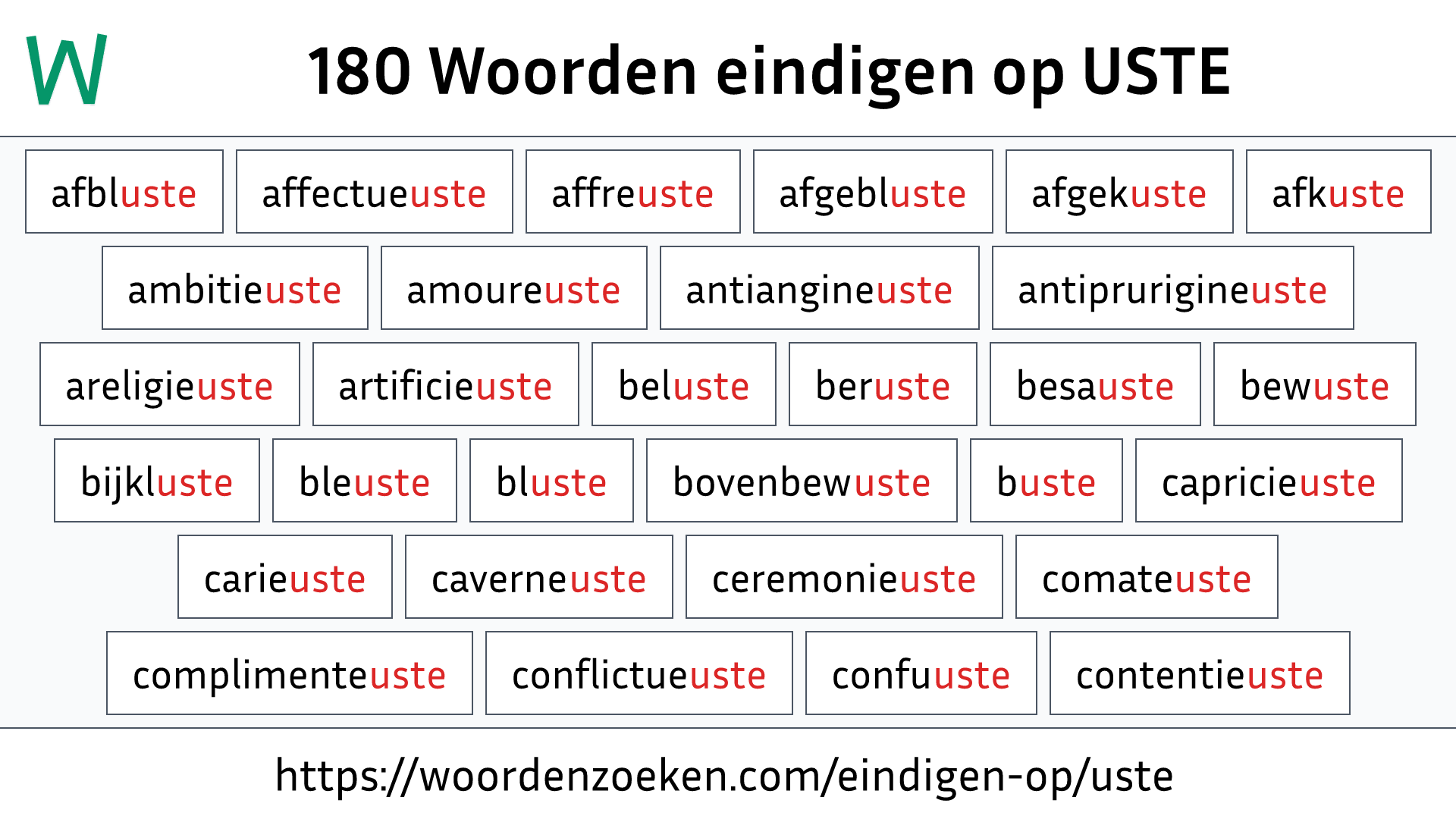 Woorden eindigen op USTE