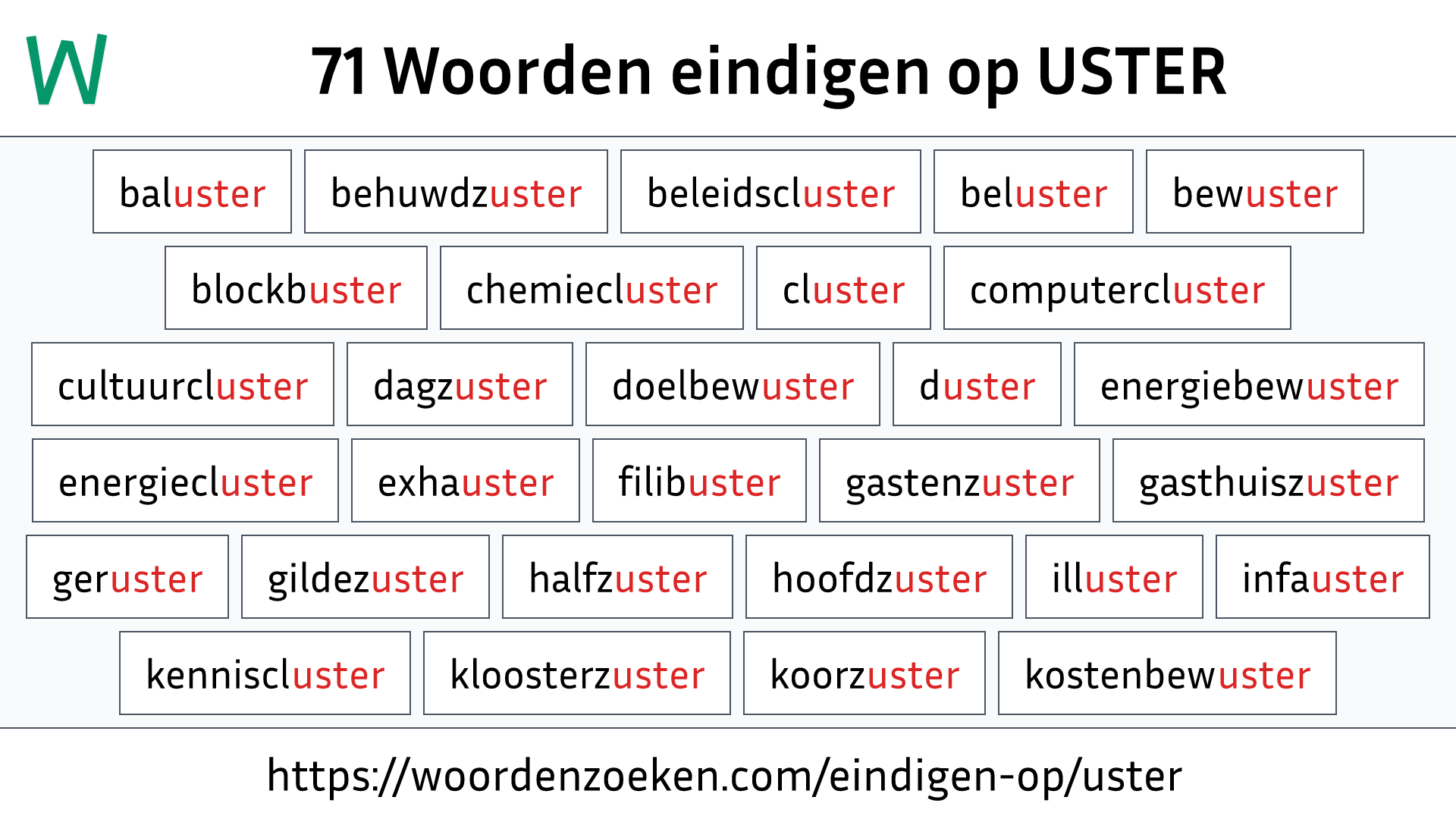 Woorden eindigen op USTER