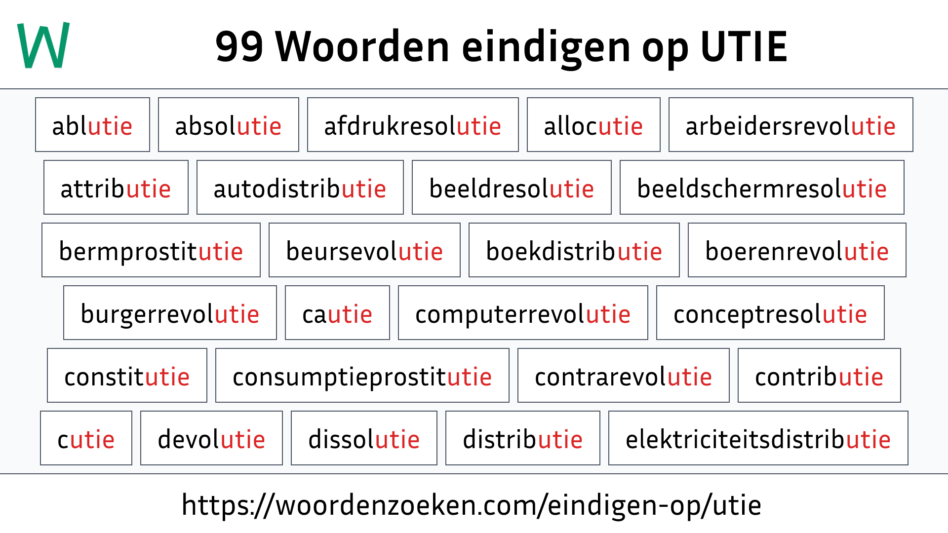 Woorden eindigen op UTIE