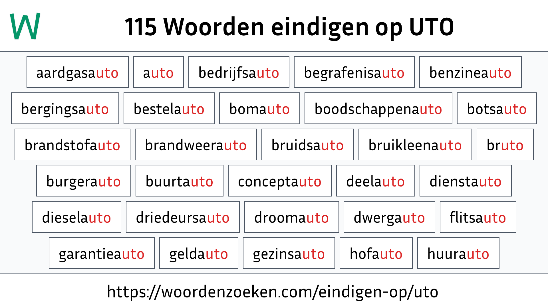 Woorden eindigen op UTO